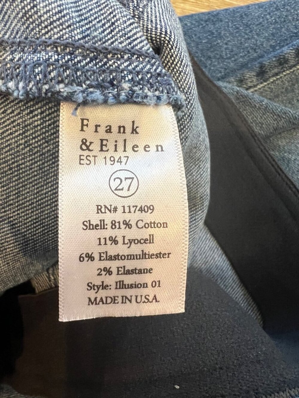 Frank & Eileen DERRY ILLUSION Pull-On Italian Dream™ Denim Jeans size 27 - Picture 9 of 9